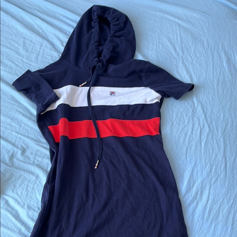 Fila Navy Hooded Dress with Red and White Stripes